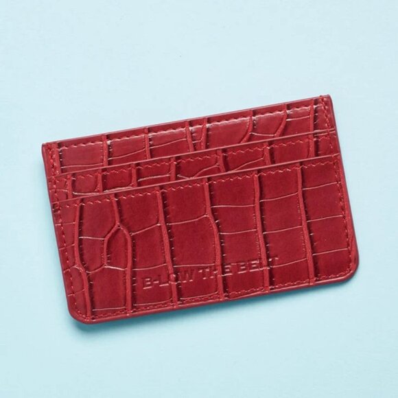 Red Vegan Leather Crocodile Card and ID Wallet - Picture 5 of 8